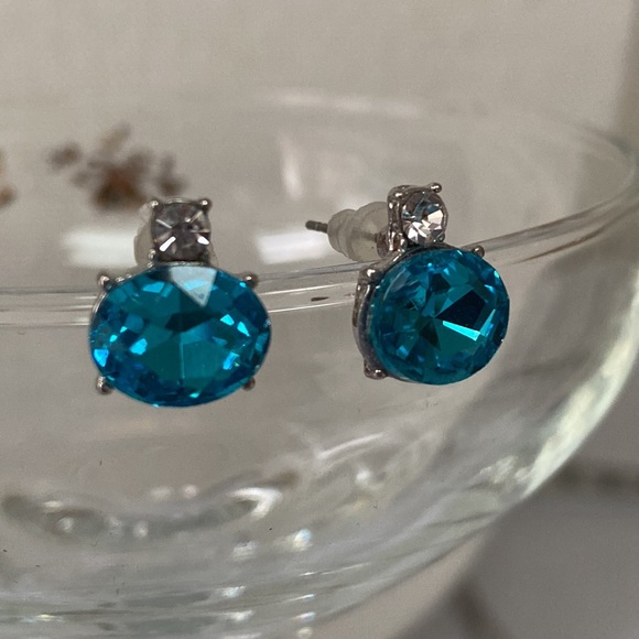 Jewelry - Dainty blue & clear crystal rhinestone earrings